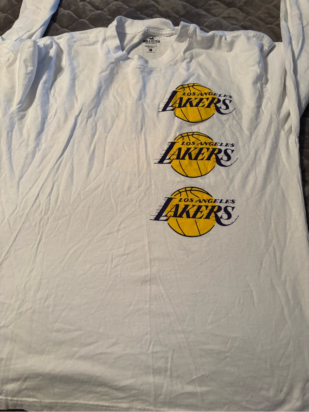 Hollister White Long Sleeve Tee with Lakers Logos